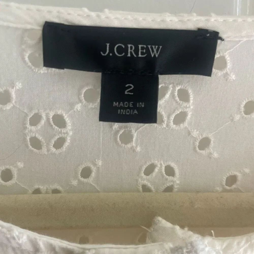 J Crew White Eyelet Lace Summer Short Sleeve Dress Women’s Size 2 XS Bride Beach